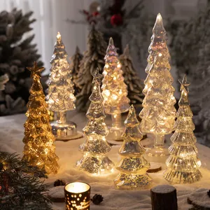 Albero di Natale in Vetro Illuminato a LED Decorazione da Tavolo in Vetro al Mercurio Luce Calda per Festa di Natale Casa
