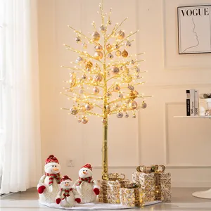 Kit sapin de Noël doré lumineux de 1,5 m avec ornements, bonhommes de neige et cadeaux