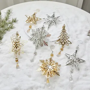 Vintage Eisen Metall Weihnachtsanhänger 3D Schneeflocke Stern Baum Glocke Dekoration Mit Strassanhänger Für Den Urlaub