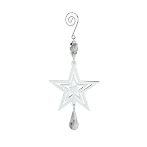 Silberner Metallstern-Weihnachtsbaumschmuck mit klarem Kristall-Tränenanhänger