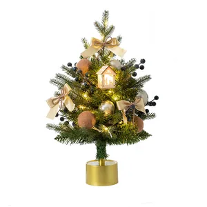 Mini sapin de Noël de table avec boîte à musique rotative et lumières LED intégrées