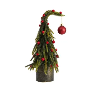 Sapin de Noël artificiel en PE courbé avec boules rouges pour décoration de table