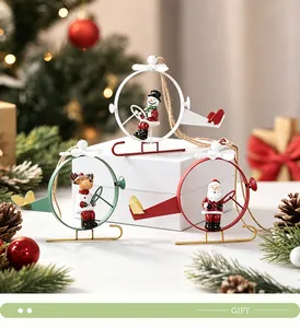 Detailed shot of Christmas iron airplane ornaments with Santa, Snowman and Reindeer