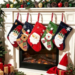 Set Of 4 Christmas Stocking Gift Bags Non-woven Fabric Santa Snowman Applique Stockings Hanging Tree Ornament For Holiday Decoration