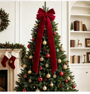 Grand nœud de Noël en velours rouge pour décoration de sapin en intérieur
