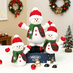 Décorations de Poupée de Noël en Tissu Gilet à Carreaux Peluche Père Noël Bonhomme de Neige Renne Figurines Atmosphère Festive Décoration de Maison