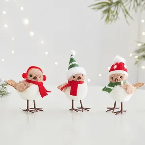 Christmas Bird Plush Pendant Cute Foam Cloth Animal Figurine Ornaments For Christmas Tree Decoration Party Home Decor Holiday Gift
