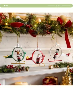 Set of Christmas iron helicopter ornaments with Santa, Reindeer and Snowman details