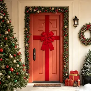 Red Velvet Christmas Door Bow Giant Festive Bowknot Decoration For Hotel Shop Window Home Gate Hanging Holiday Supplies