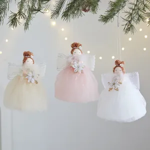 Christmas Angel Girl Pendant Polyester Mesh Tulle Skirt Tree Topper Hanging Ornament For Christmas Tree Home Party Decor