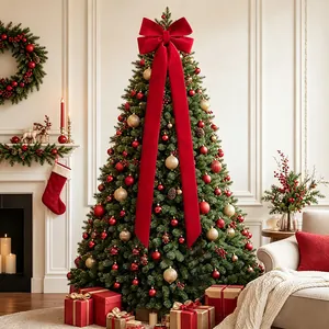 Grande Nœud de Noël en Velours Décoration de Cime d'Arbre Ruban Rouge Vin Pour Hôtel Maison Fête Ornement de Noël
