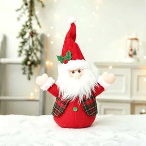 Poupée Père Noël en peluche avec bonnet rouge et gilet à carreaux pour décoration Noël