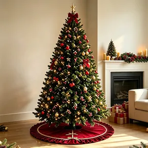 Elegant 120cm red velvet Christmas tree skirt with gold trim and bow decoration