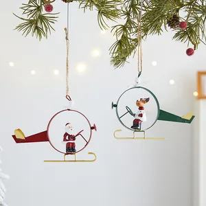 Christmas Iron Airplane Ornament Santa Claus Snowman Reindeer Hanging Decoration Festive Tree Decor For Home Mall Hotel Party