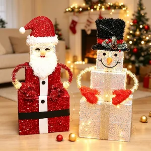 Lighted Santa Claus and Snowman gift box ornaments for festive Christmas home decor
