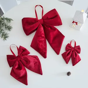 Red Velvet Christmas Bow Pendant For Christmas Tree Decoration Hotel Scene Layout Festive Party Hanging Ornament For Holiday Home Decor