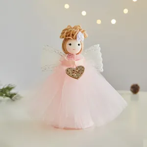 Handmade Christmas angel girl ornament with pink gauze skirt and heart pendant