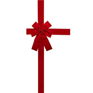 Elegant large red velvet Christmas bow with long ribbons for holiday door decoration