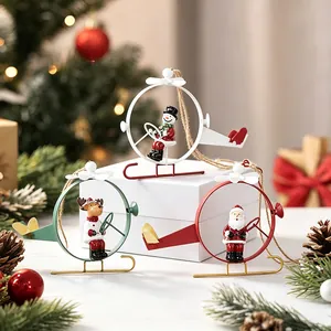 Festive Christmas iron helicopter ornaments featuring Santa, Snowman, and Reindeer figures set.