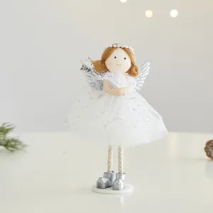 Handmade Christmas angel doll ornament with white tulle skirt and silver wings