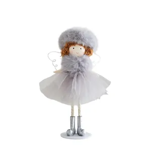 Adorable Christmas angel doll featuring grey fluffy hat and mesh tutu dress ornament