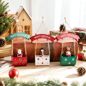 Set of 3 Christmas metal hanging ornaments featuring Santa, Snowman, and Reindeer