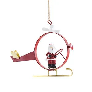 Decorative Christmas iron airplane ornament with hanging Santa Claus figure for tree