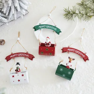 Set of 3 Christmas iron hanging ornaments featuring Santa, snowman, and reindeer figures.