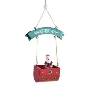Metal Christmas mailbox hanging ornament with Santa figure and Merry Christmas banner