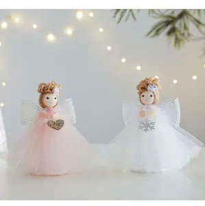 Beautiful handmade Christmas angel doll ornaments with tulle skirts in soft pink and white
