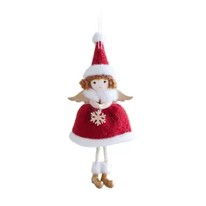 Angelo di Natale in peluche da appendere squisito con vestito rosso e ali dorate