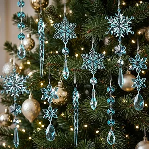 Christmas Transparent Acrylic Snowflake Icicle Hanging Ornaments Set For Christmas Tree Festival Party Home Window Decoration