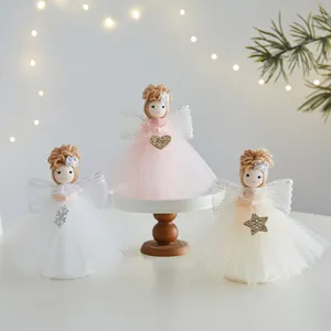Christmas Angel Doll Figurine Xmas Tree Topper Decoration Mesh Wing Angel Plush Ornament For Home Hotel Holiday Decor
