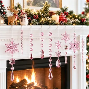 Pink acrylic snowflake and icicle ornaments set for festive Christmas mantel decor