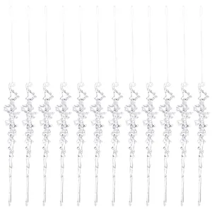 Set de 12 colgantes de carámbanos de acrílico transparente para decorar el árbol de Navidad