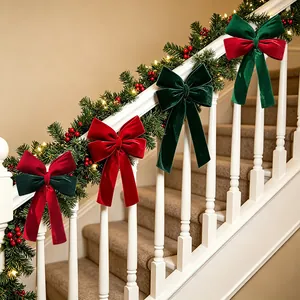 Large Christmas Velvet Bow Decoration Red Green Bowknot Ornament For Xmas Tree Scene Layout Home Festive Holiday Decor