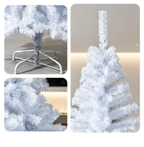 Detailansicht der weißen künstlichen Weihnachtsbaumzweige und des Metallständers