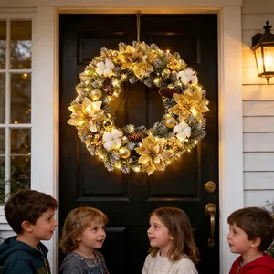 Glowing Christmas Wreath Artificial Pine Needle Floral Garland LED Lighted Hanging Decoration For Home Mall Window Party Decor