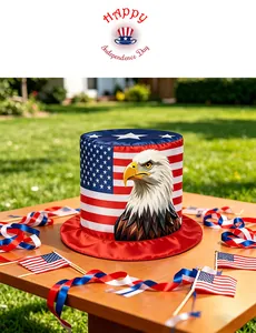 Vista detallada del sombrero de copa con bandera americana y águila para el 4 de julio
