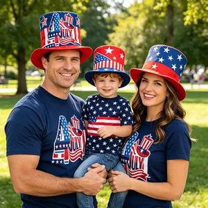 Sombreros de copa Uncle Sam y camisetas con bandera de EE. UU. para el Día Independencia