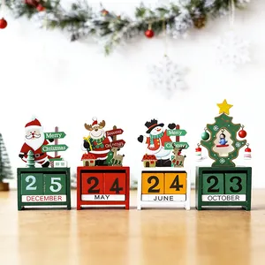 Christmas Wooden Perpetual Advent Calendar Ornament Santa Reindeer Snowman Tree Desktop Decoration Festive Home Office Gift