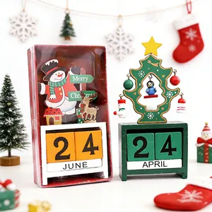 Handcrafted wooden Christmas countdown calendar with snowman and tree designs
