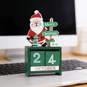 Wooden Christmas advent calendar Santa Claus desk decoration with Merry Christmas sign
