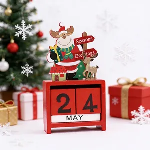 Wooden Christmas countdown calendar ornament featuring festive Santa reindeer design