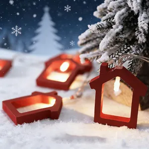 Decorative red wooden house Christmas string lights for cozy holiday outdoor scenes