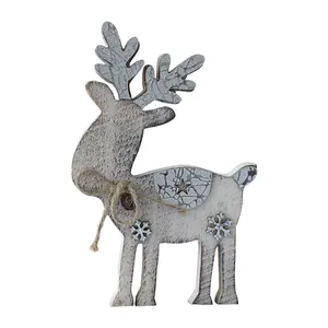 Rustic wooden reindeer figurine ornament for Christmas desktop and window decoration