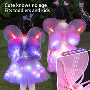 LED-leuchtende Schmetterlingsflügel und Prinzessinnen-Tutu-Set für Mädchenkostüme