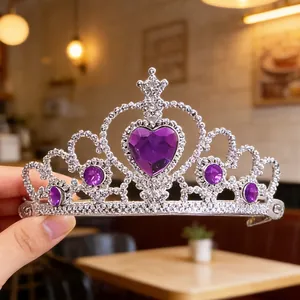 Sparkling purple heart gemstone tiara for children's princess dress-up and parties.