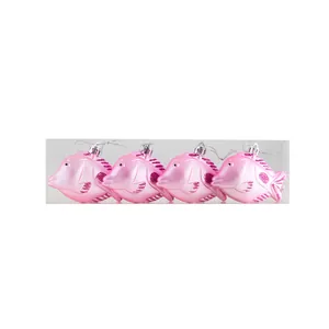Set of 4 pink mackerel fish Christmas tree hanging ornaments for holiday decor