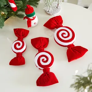 Red White Velvet Candy Christmas Hanging Decoration Soft Fabric Peppermint Candy Ornament For Christmas Tree Festival Party Home Decor